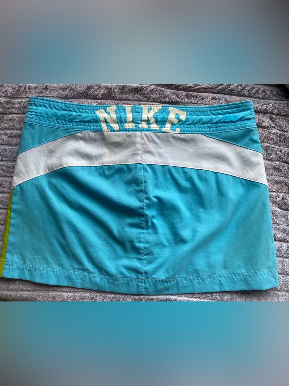 Vintage 90s/Y2K Nike Woven Spellout Mini Skirt - Teal & Lime Green small